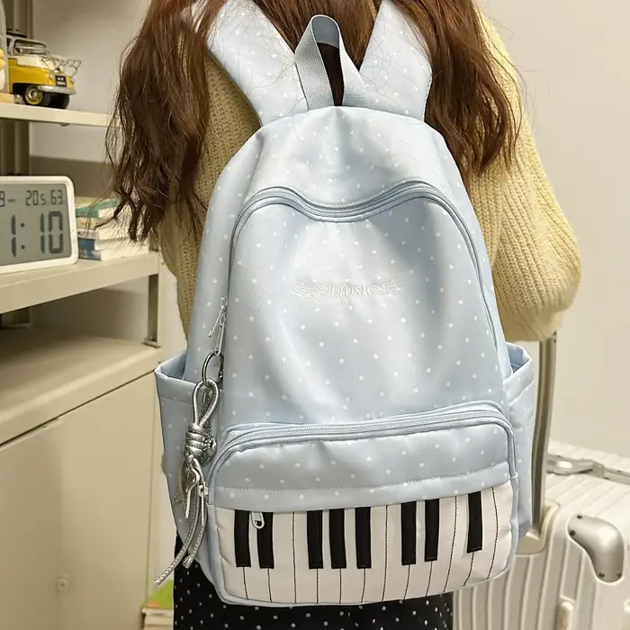 Sac à dos unisexe en nylon style japonais à motif piano