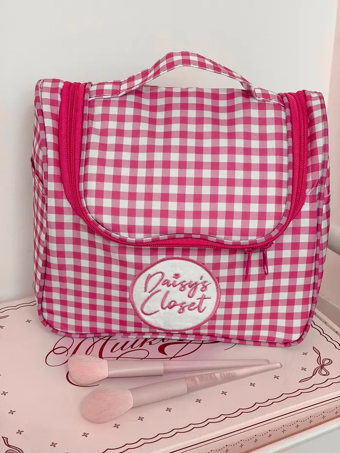 Pochette de maquillage Airfriend à motif quadrillé, sac de voyage matelassé pour organiser les cosmétiques, trousse de toilette de luxe pour femmes, vente en gros