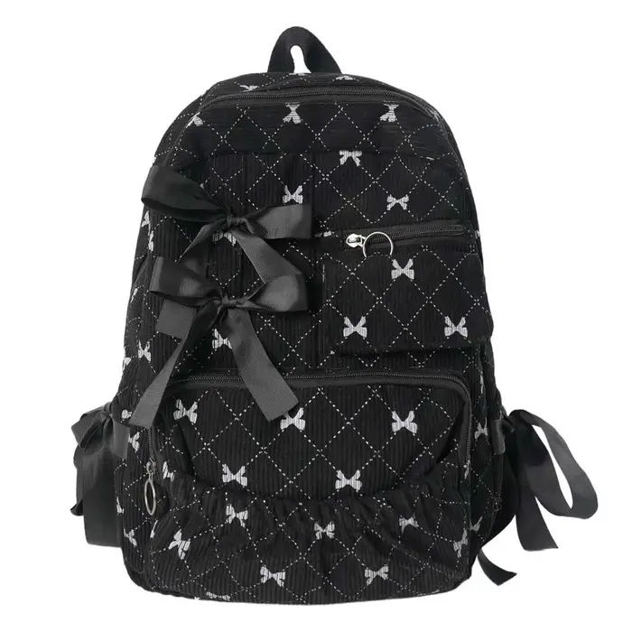 Sac à dos en velours côtelé avec nœud, design soyeux, décontracté, pour étudiants, sac d'école en po