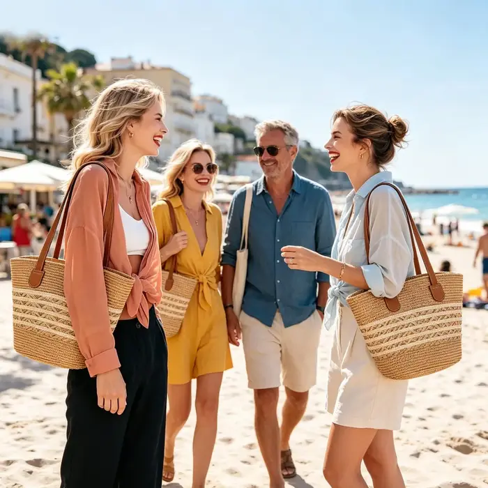 Grand sac fourre-tout en paille bohème pour femme