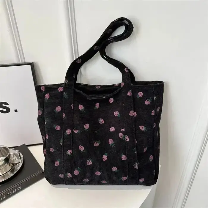 Sac à main en velours côtelé imprimé fraise