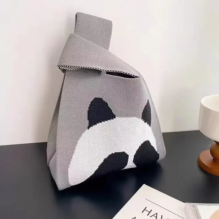 Sac à main en tricot fait à la main pour femme, mini sac de poignet à nœud, sac fourre-tout à carrea