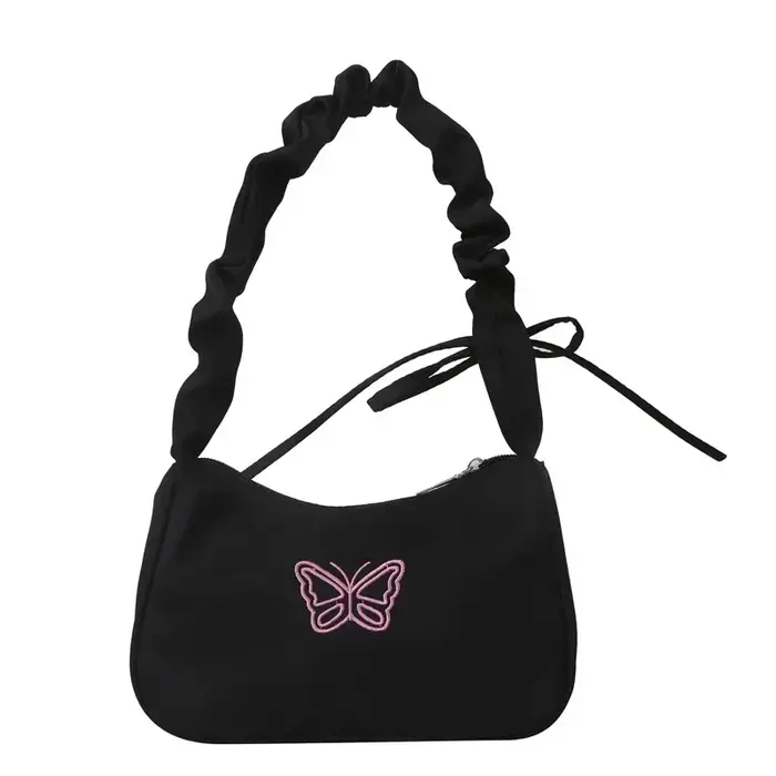 Sac à bandoulière brodé avec nœud papillon, Style Y2k, poignée à volants, fourre-tout en Nylon avec