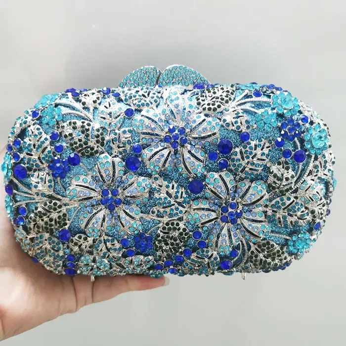 WHTUOHENG Pochette de soirée en métal doré avec pierres florales