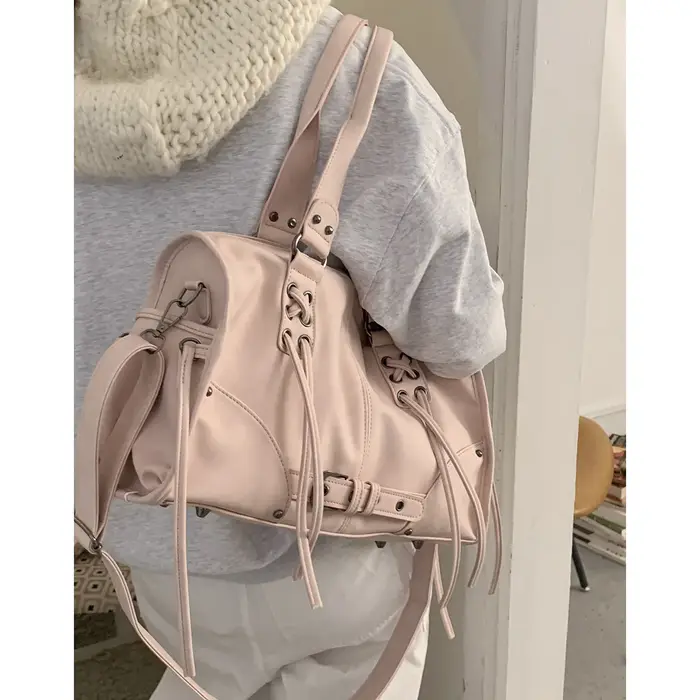 Sac à main rétro pour femme, style moto, fourre-tout horizontal, avec pompons, sac à bandoulière ten