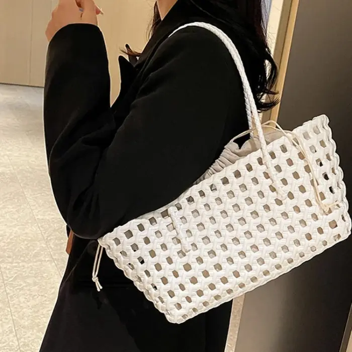 Sac fourre-tout de plage en plastique tressé style campagnard grande capacité