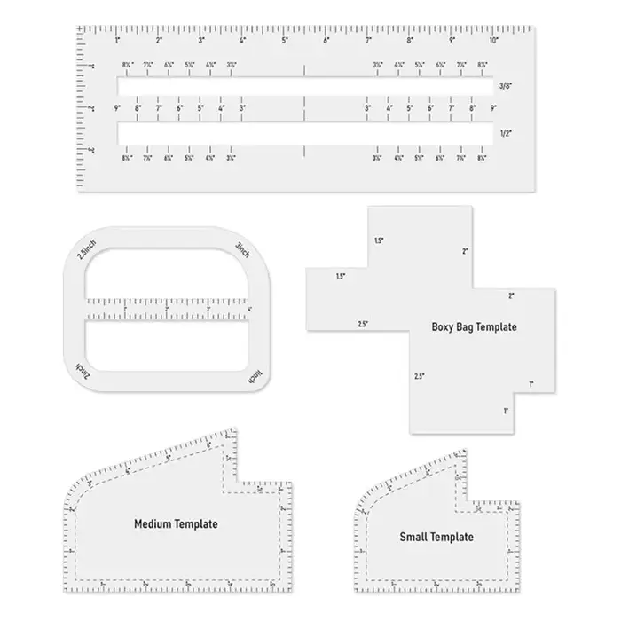 BSEVB-5Pcs Kits de patrons pour sacs carrés pour les amateurs de couture DIY, ensemble de règles en 