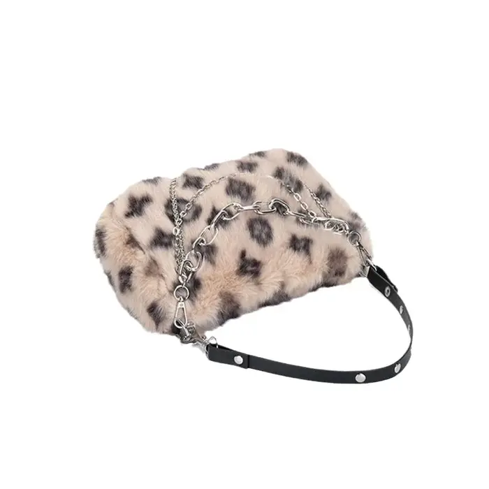 Sac à Main en Fausse Fourrure Imprimé Léopard pour Femme