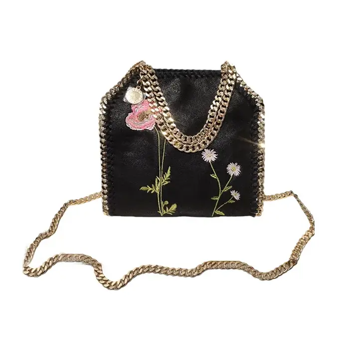 Sac à bandoulière carré moyen Stella 2026 pour femme, brodé, avec chaîne, polyvalent, ouverture zippée