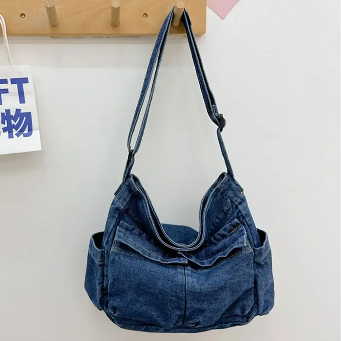 Sac messager vintage en denim de grande capacité pour femme