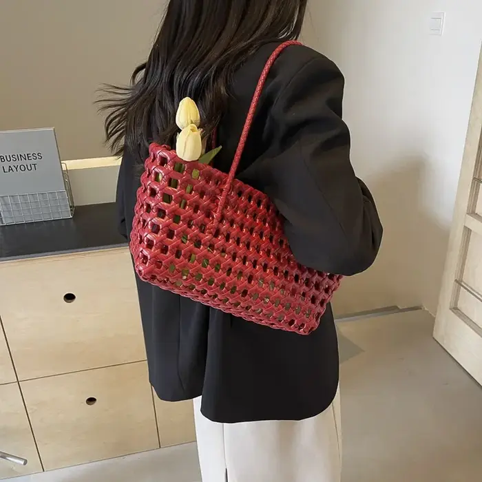 LEFTSIDE – petits sacs fourre-tout tissés de couleur unie pour femmes