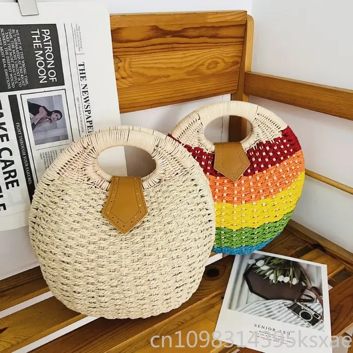 Sac demi-lune tressé pour femme, avec poignée supérieure, ajouré, style bohème coréen, idéal pour la plage et les vacances d'été