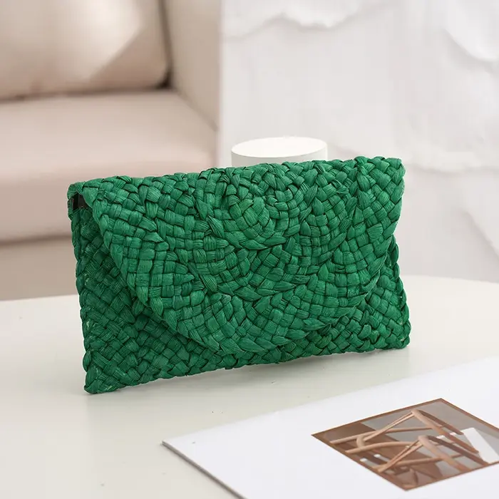 Sac de plage tendance pour femmes, sac de plage d'été, pochette tissée, couleur unie, grande capacit