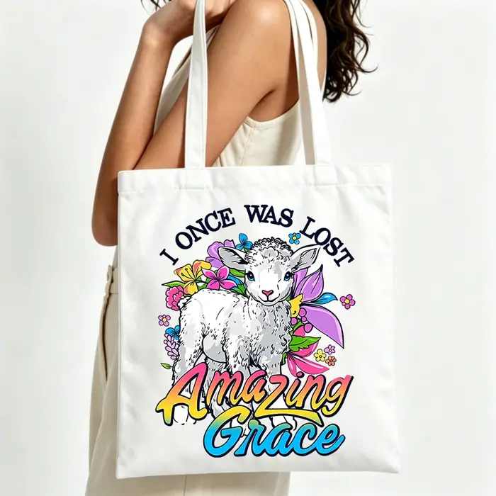 Sac fourre-tout en toile avec motif floral et agneau