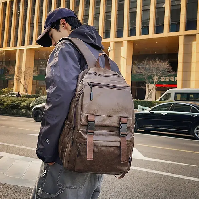 Sac à dos pour hommes mode cuir Pu étanche homme pochette d'ordinateur sacs à dos coréens grand sac d'école mâle sac à dos étudiant Pc sac à dos