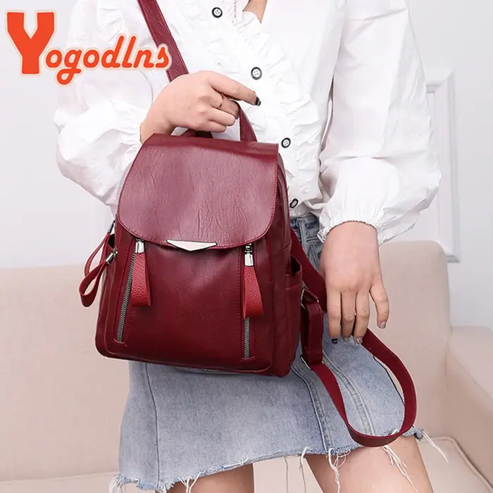 Yogodlns sac à dos de luxe pour femmes sac à dos en cuir PU souple voyage sac d'école de grande capacité sac à dos d'affaires à Double fermeture éclair
