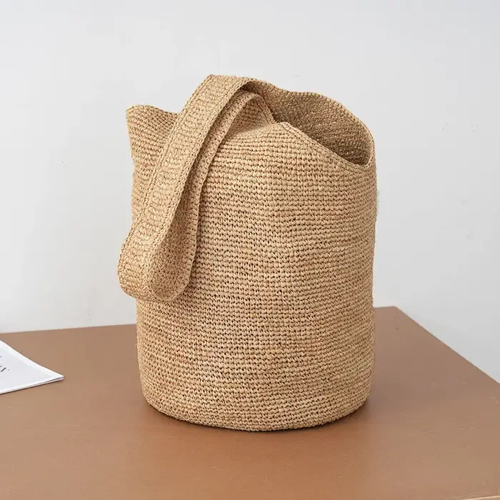 Sac seau en raphia tissé à la main pour femme