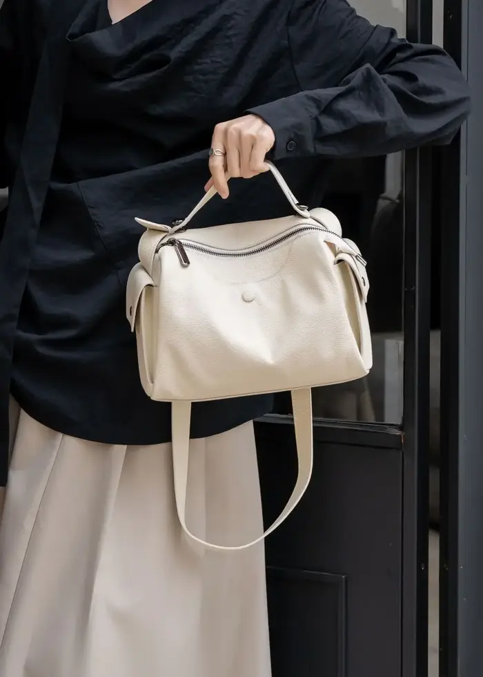 Boston Tote-Sac à main en cuir de vachette de grande capacité pour femme