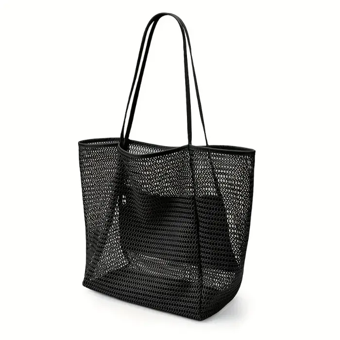 Sac fourre-tout de plage de grande capacité pour femmes – Sac à bandoulière tissé en polyester durab