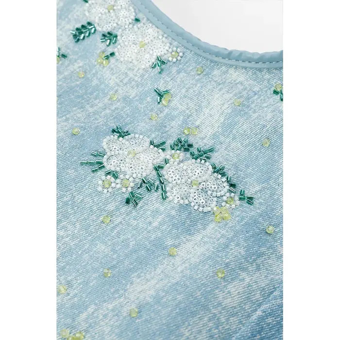 ELFSACK Sac fourre-tout à bandoulière en denim bleu clair avec broderie florale pour femme