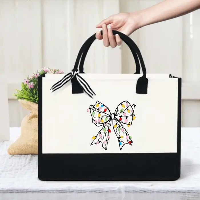 Sac à main en toile blanche avec imprimé nœud coloré