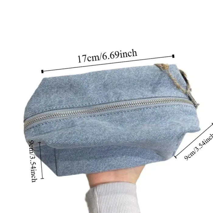 Sac de maquillage en Denim bleu de couleur unie