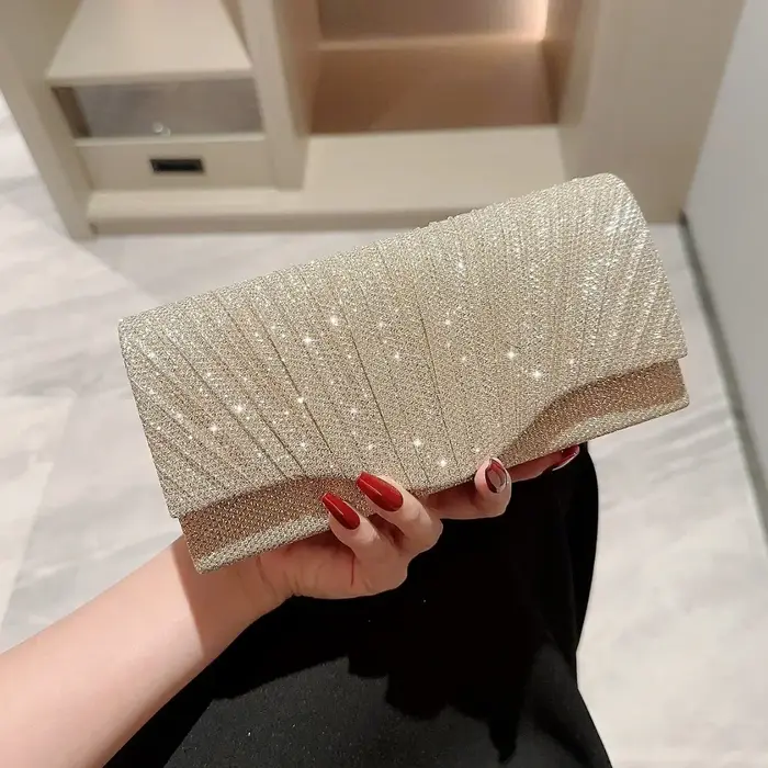 Pochette à paillettes argentées pour femmes, sac à main enveloppe, sac de soirée, sac à main long él