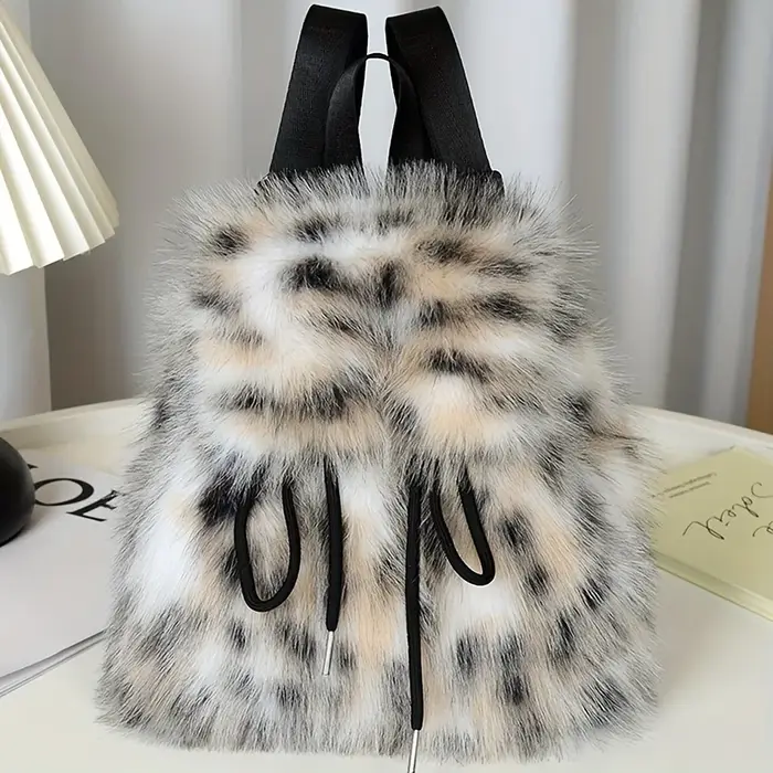 Sac à dos en fausse fourrure pour femme avec fermeture à cordon réglable Sac à dos pour usage formel décontracté Mini sac à dos Sac à texture douce