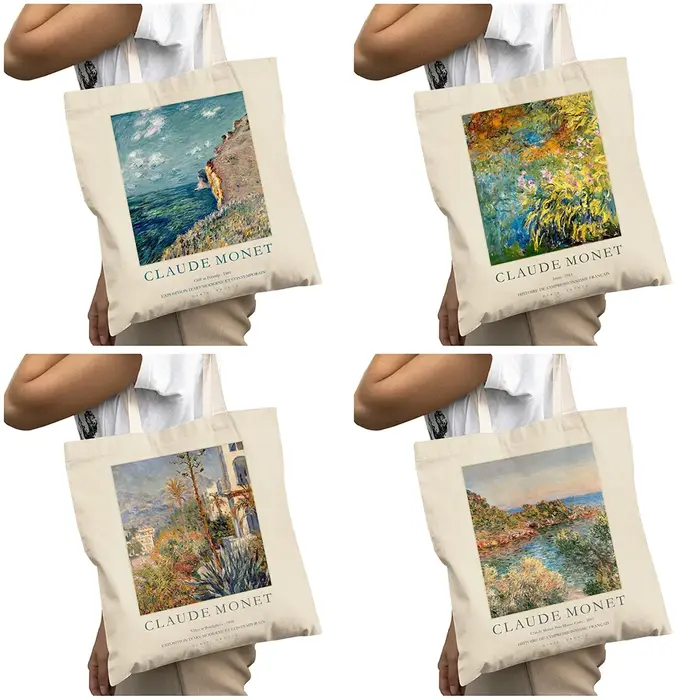 Vintage Claude Monet fille épaule fourre-tout sac à main dame sacs à provisions paysage exposition Art femmes grand sac de shopping 40x45 cm