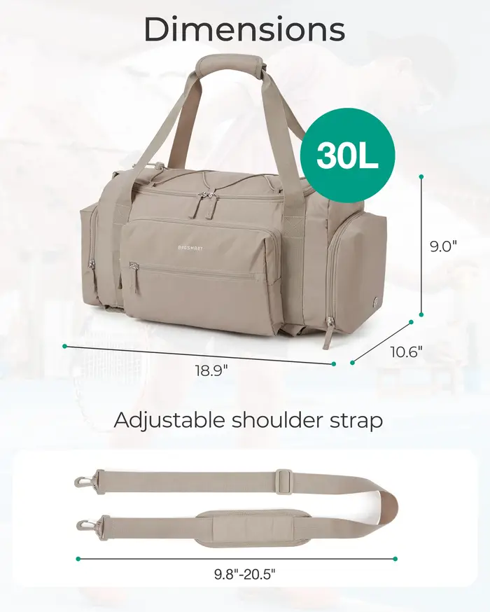 BAGSMART-Sac de sport léger avec compartiment à chaussures pour femme, sacs de sport étanches, bagage à main de voyage, rangement, 30L, 4 en 1