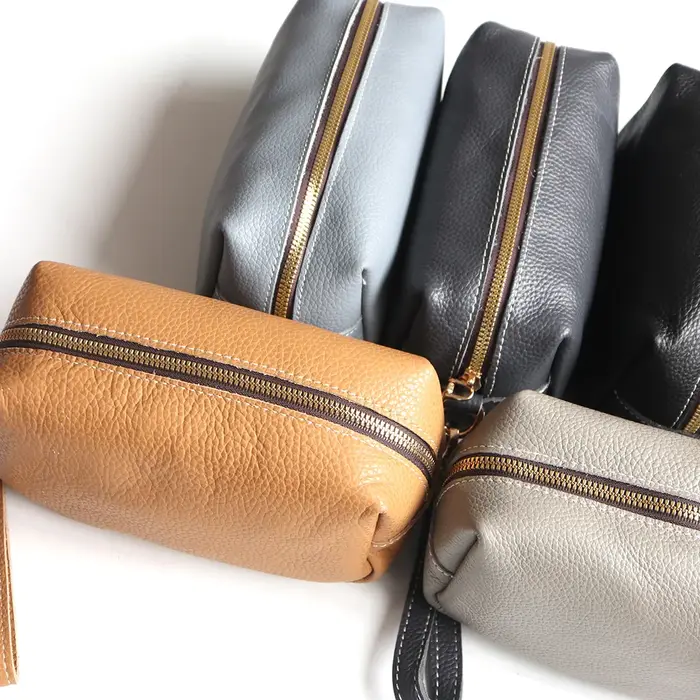 Pochette de maquillage de luxe en cuir véritable pour femmes