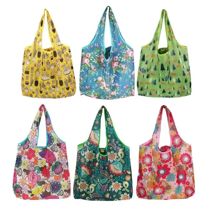 Grand sac de courses pliable à motif de fleur de chat pour femmes