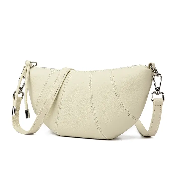 Sac beige en forme de croissant Sac bandoulière minimaliste en cuir véritable pour femme