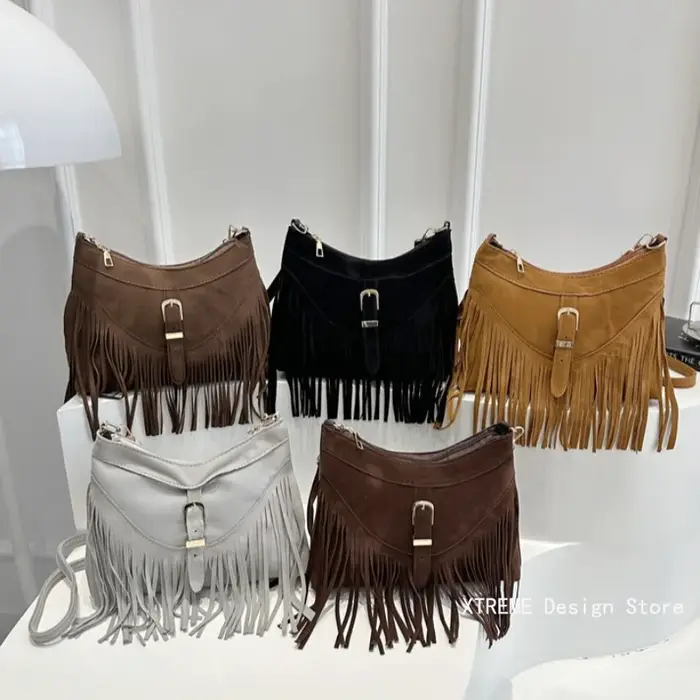 Sac à bandoulière rétro à franges pour femmes