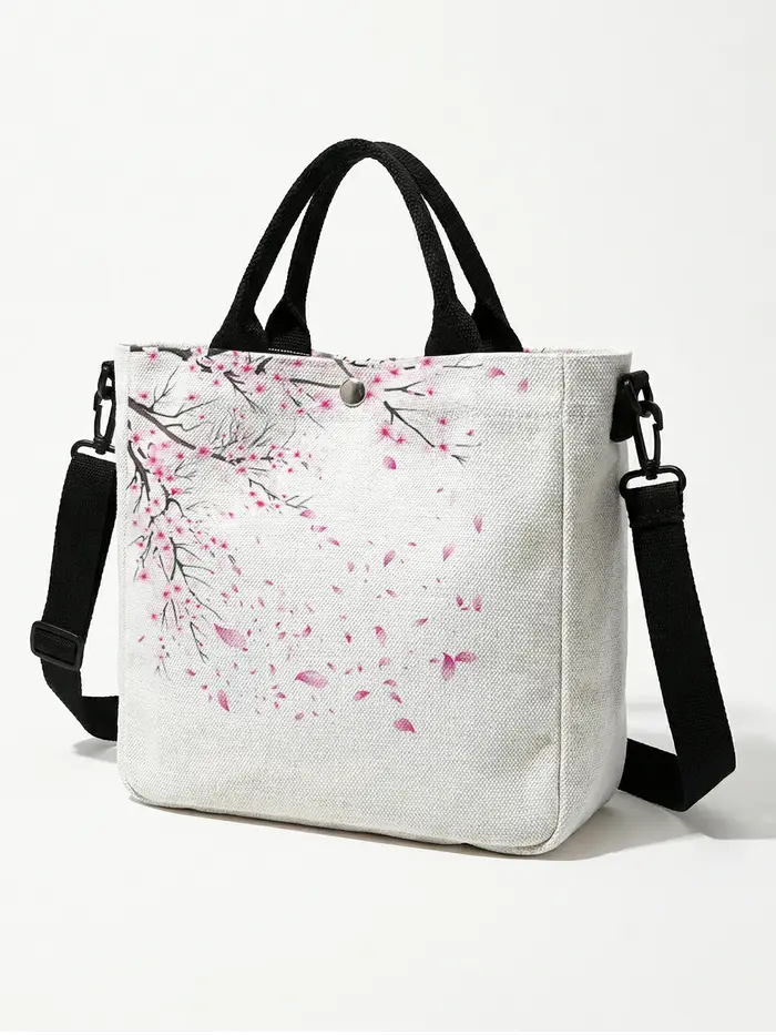 Sac fourre-tout en toile rose aquarelle à motif de fleurs de cerisier