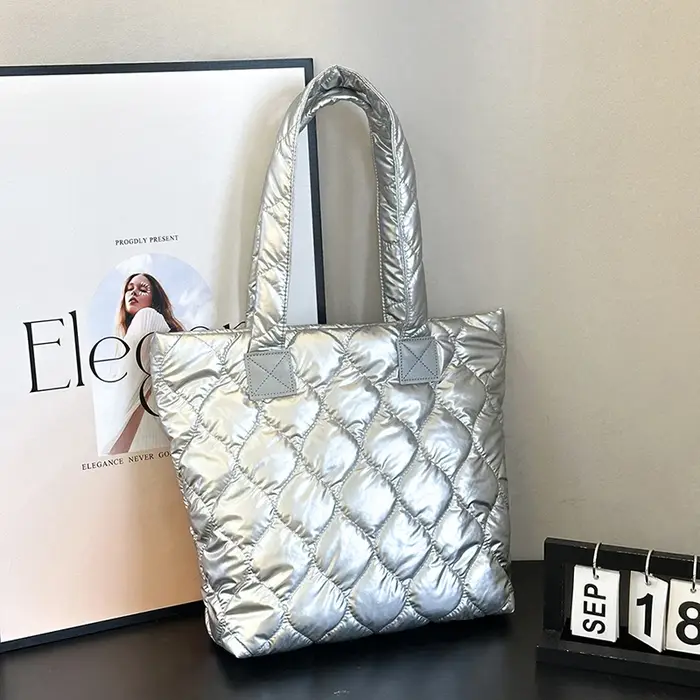Sac de luxe noir argent, fourre-tout de grande capacité pour femmes, sac à main tendance d'hiver rem