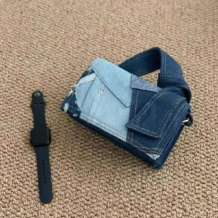 Sac à bandoulière en Denim bleu de couleur contrastée pour femmes