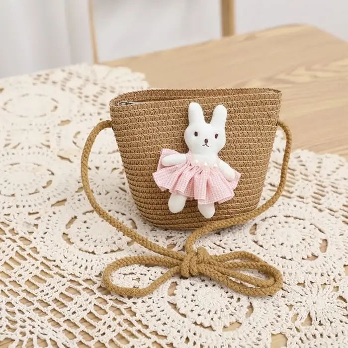 Mini sac à main en paille avec fermeture éclair pour enfant