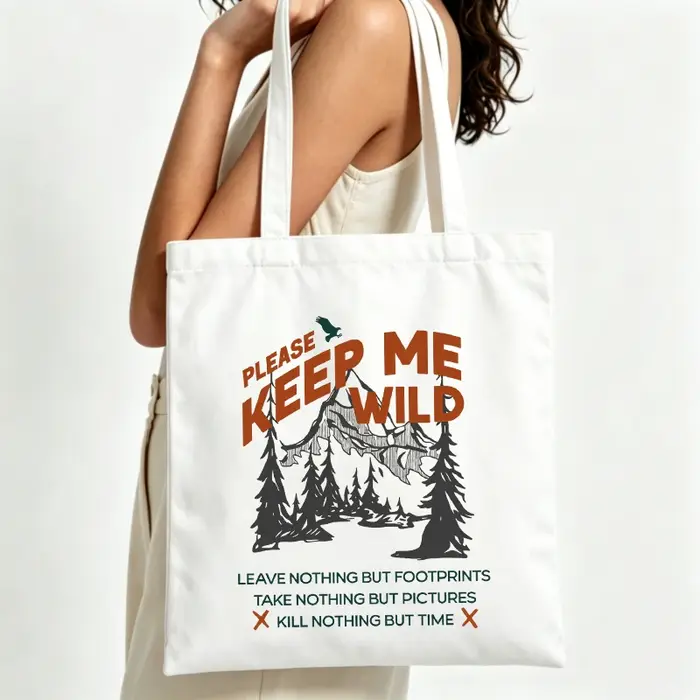 Sac fourre-tout en toile avec motif naturel et slogan imprimé