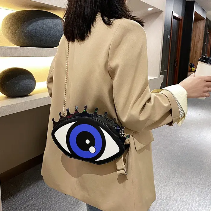 Femmes petit sac à bandoulière forme d'oeil mode PU cuir chaîne sacs Mini sac