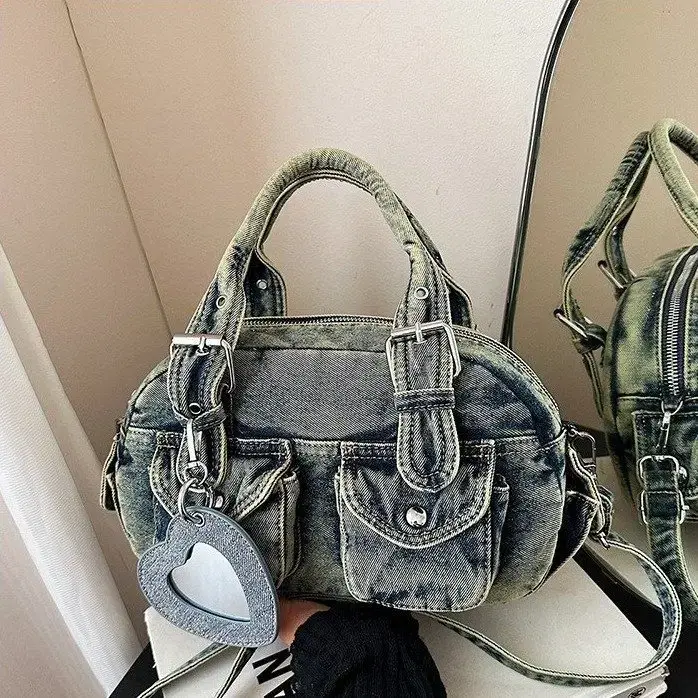 Sac bandoulière en jean délavé rétro pour femme