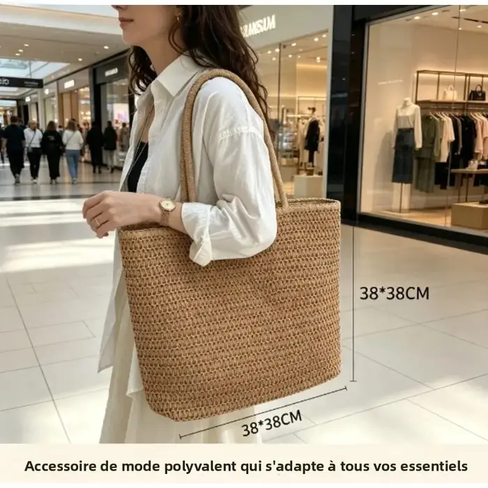 Sac fourre-tout en paille tressée grande taille pour femme