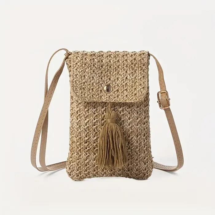 Sac de plage en paille pour femmes, sac à bandoulière pour téléphone portable, Mini sac à bandoulièr