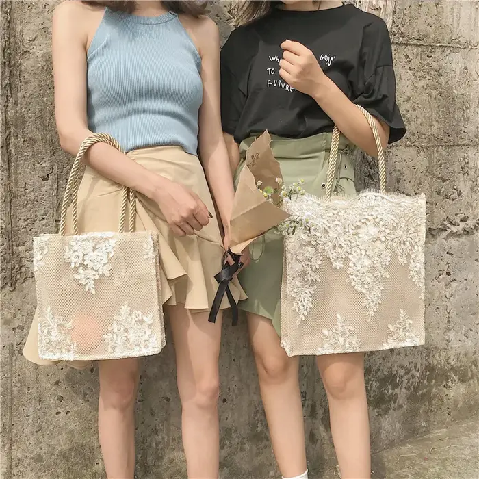 Sac à main en dentelle blanche ivoire pour femmes