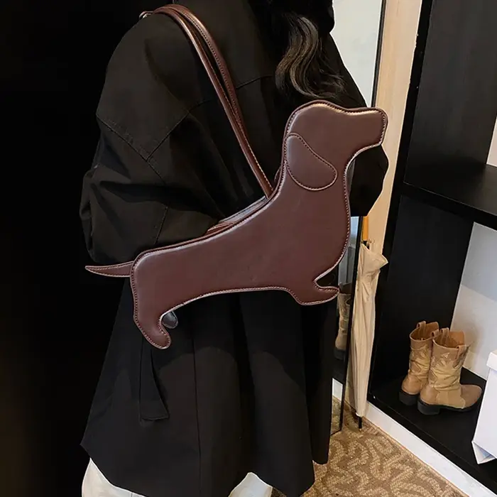 Sac à bandoulière teckel tridimensionnel en cuir PU