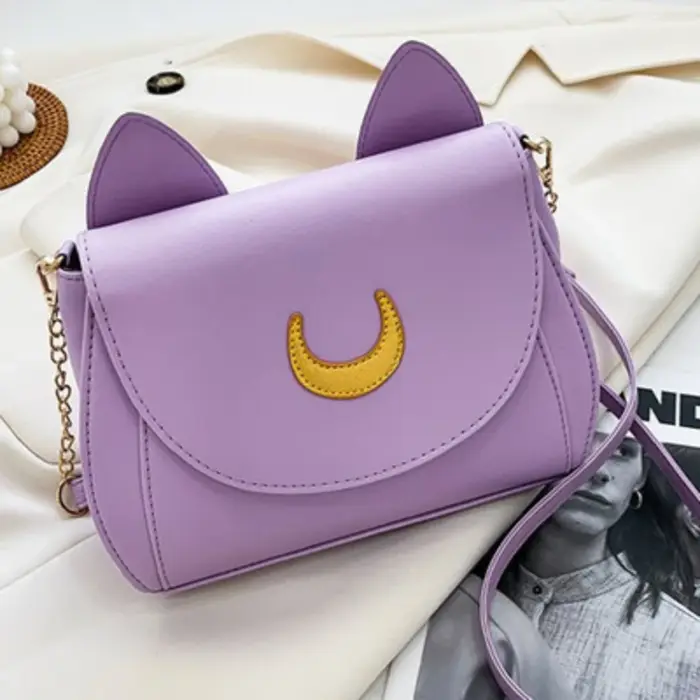 Été marin lune dames sac à main noir Luna chat forme chaîne sac à bandoulière en cuir PU femmes messager