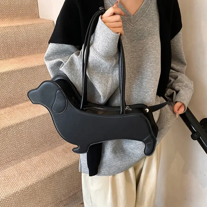 Sac à bandoulière teckel tridimensionnel en cuir PU