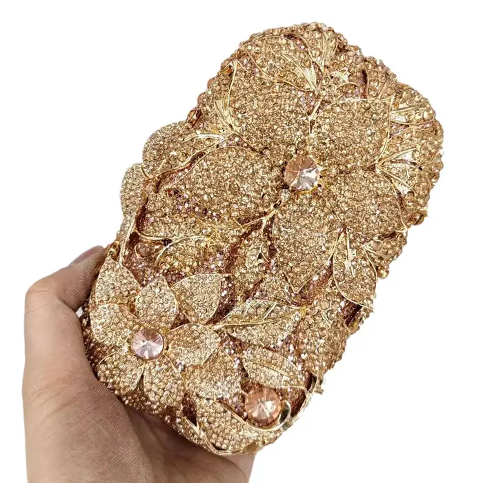 Boutique De FGG élégant fleur Minaudiere pochette femmes cristal sacs De soirée fête De mariage mariée strass