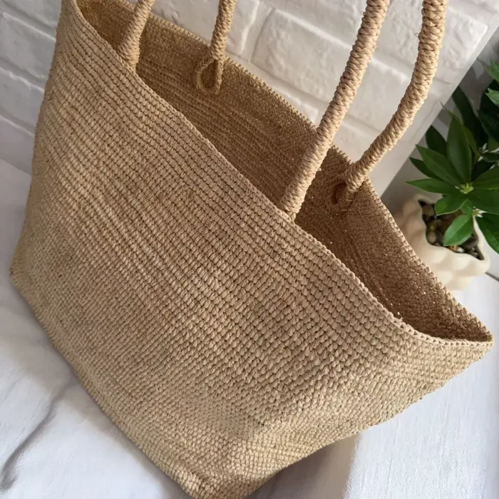 Sac fourre-tout en raphia crocheté à la main japonais, grande capacité, sac à bandoulière d'été, sac de plage vintage bohème en paille tressée ajourée