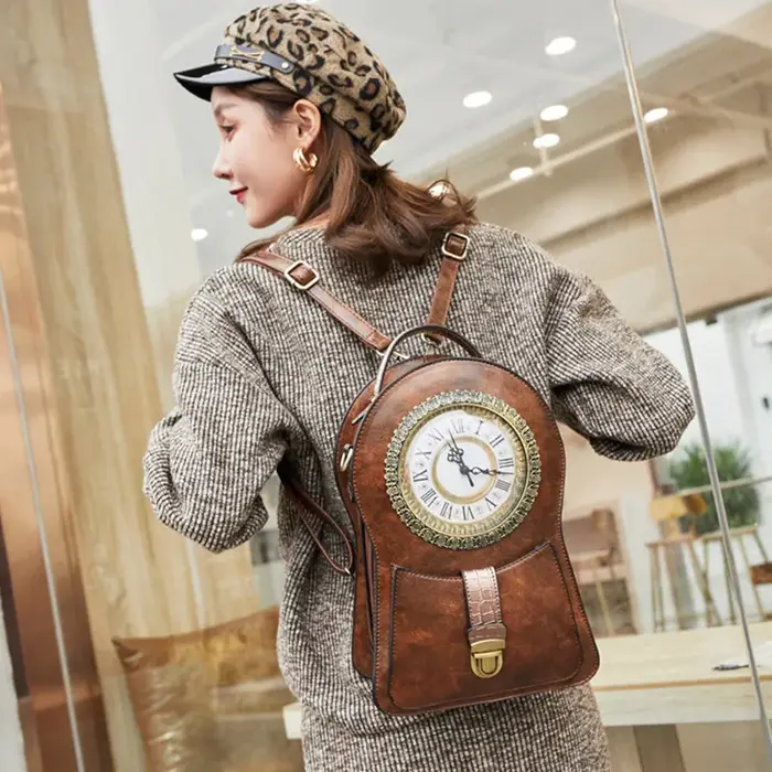 2026 nouveau paquet de réveil créatif sac à dos Simulation montre rétro mode femmes sac à dos sac li